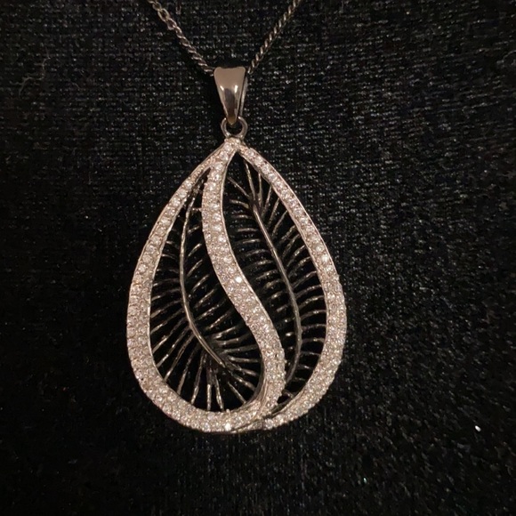 Vintage DS leaf shape pendant crystals & blk sterling 925 necklace w/ earrings - Picture 4 of 15